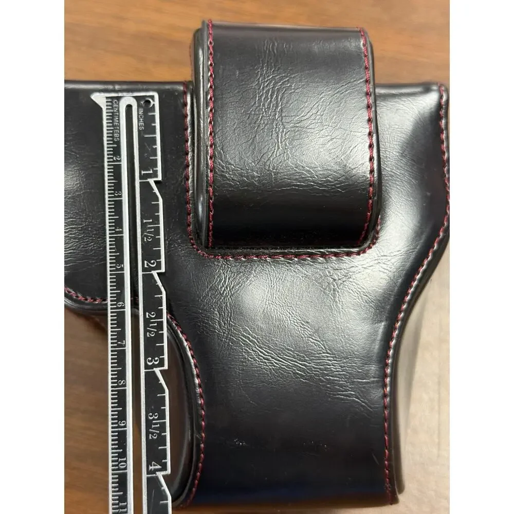 Vintage Camera Case Leather Belt Holster Black Red Stitch Snap Pouch